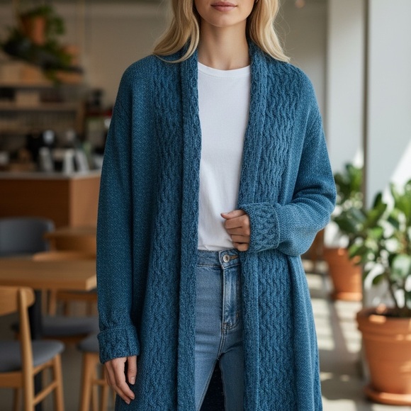 Irelandseye Sweaters - Elegant Teal Open-Front Cardigan